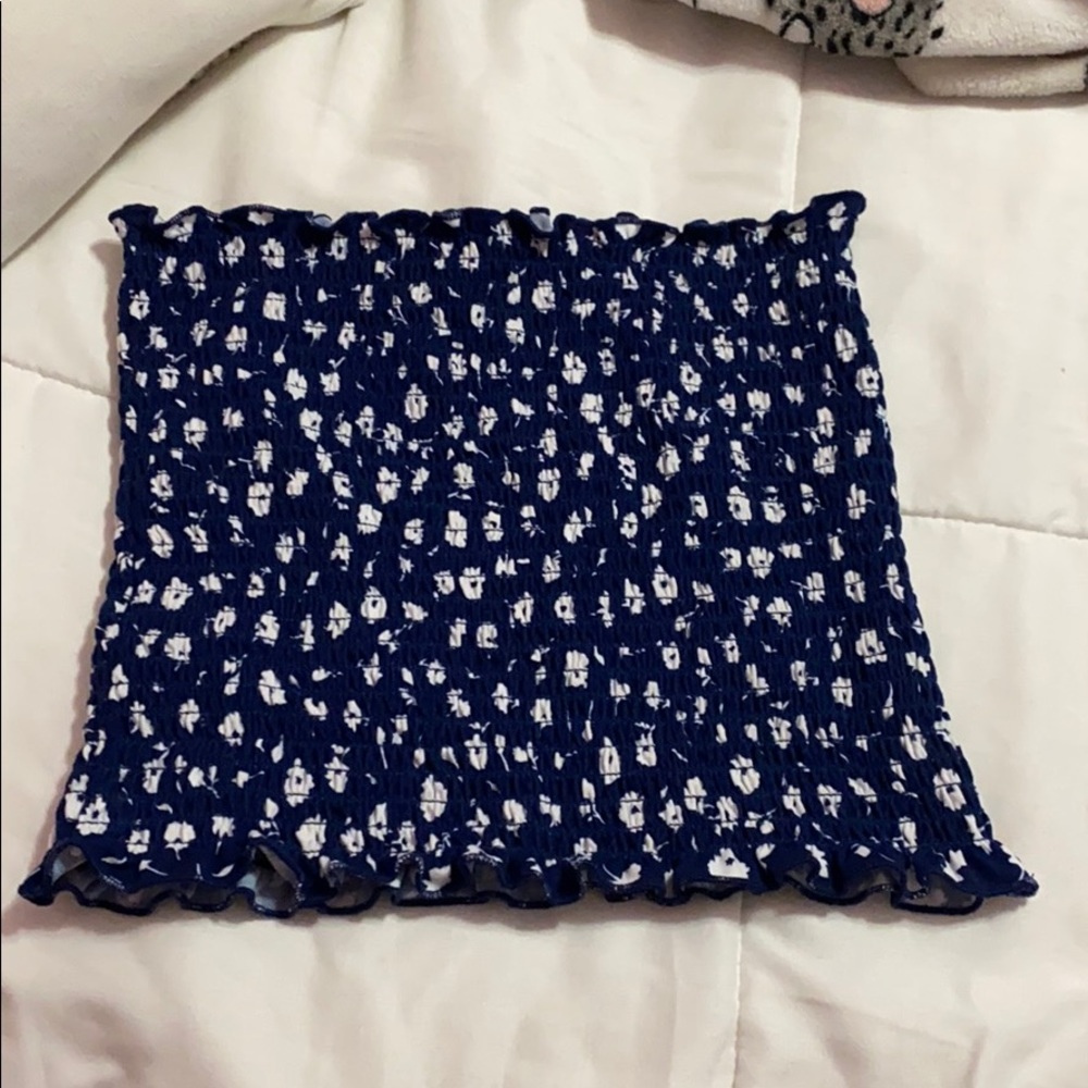 Blue tube top with white flowers size medium